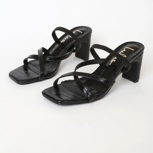 LULU'S LAROSE BLACK CROCODILE HIGH HEELS SANDALS